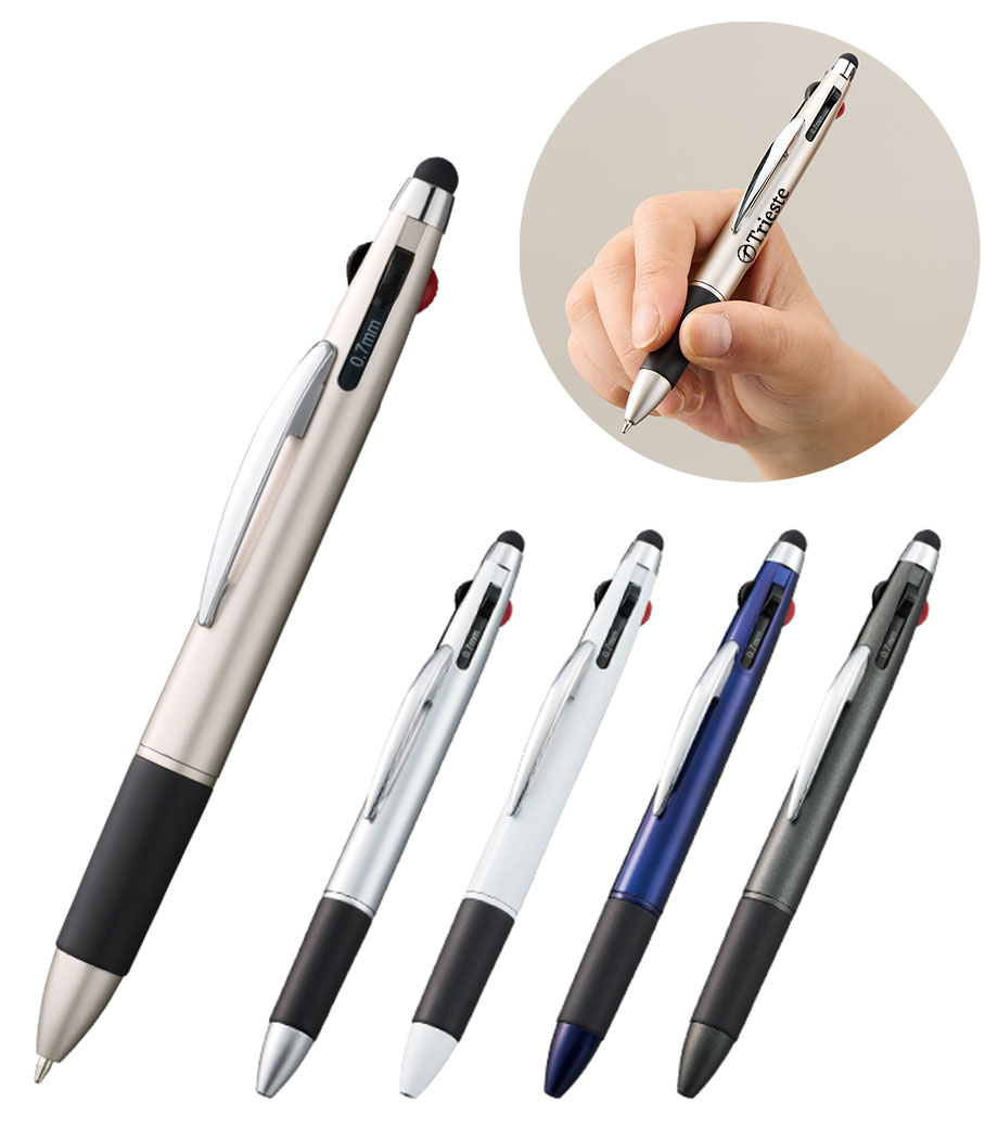 タッチペン付3色+1色スリムペン(再生ABS)｜最安値￥99|ほしい！ノベルティ