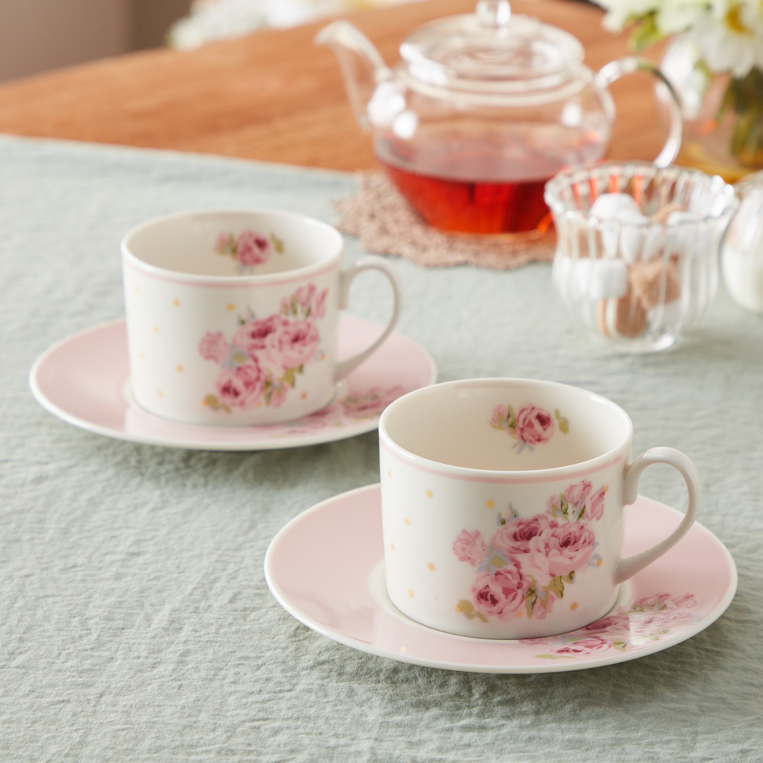 ローラアシュレイ サンリオ ティーカップ&ソーサー 2脚セット キティ