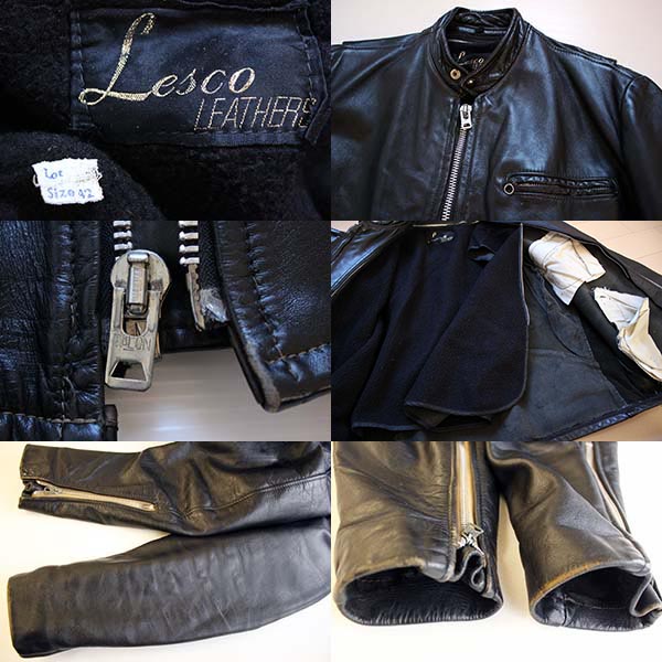 70s Lesco LEATHERS シングルライダース レザージャケット 黒 42