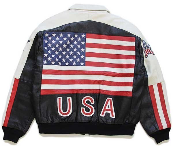 90s PHASE2 星条旗柄 切り替え パッチ付き レザージャケット L