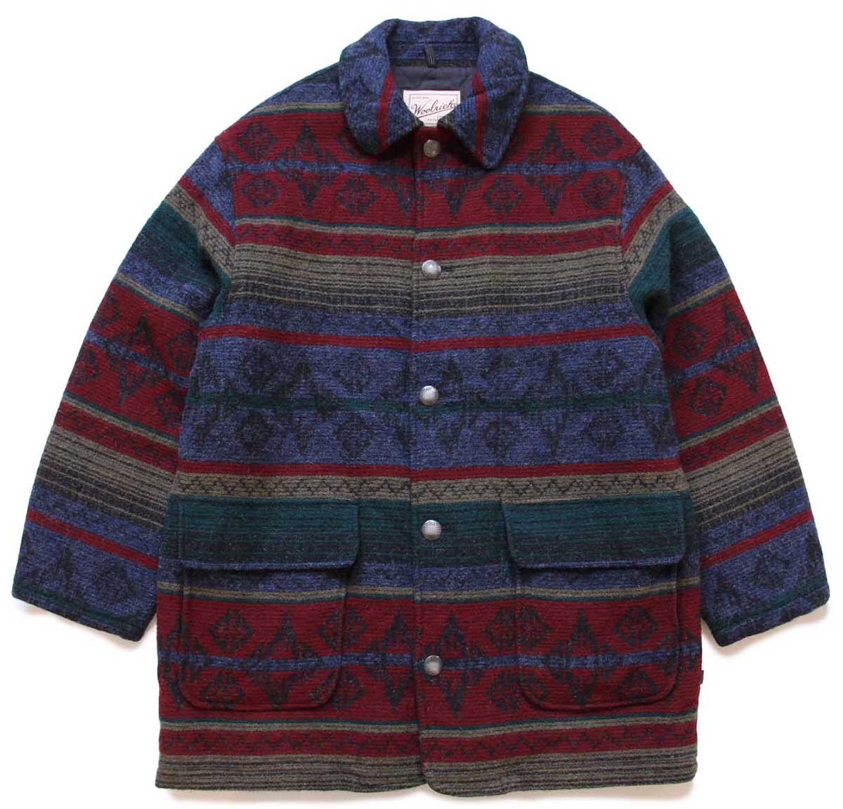 90s USA製 Woolrichウールリッチ フォークロア柄 コンチョボタン