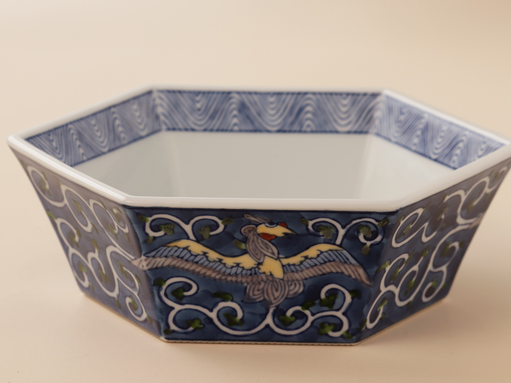 デッドストック 染付 鳳凰 六角鉢 有田焼