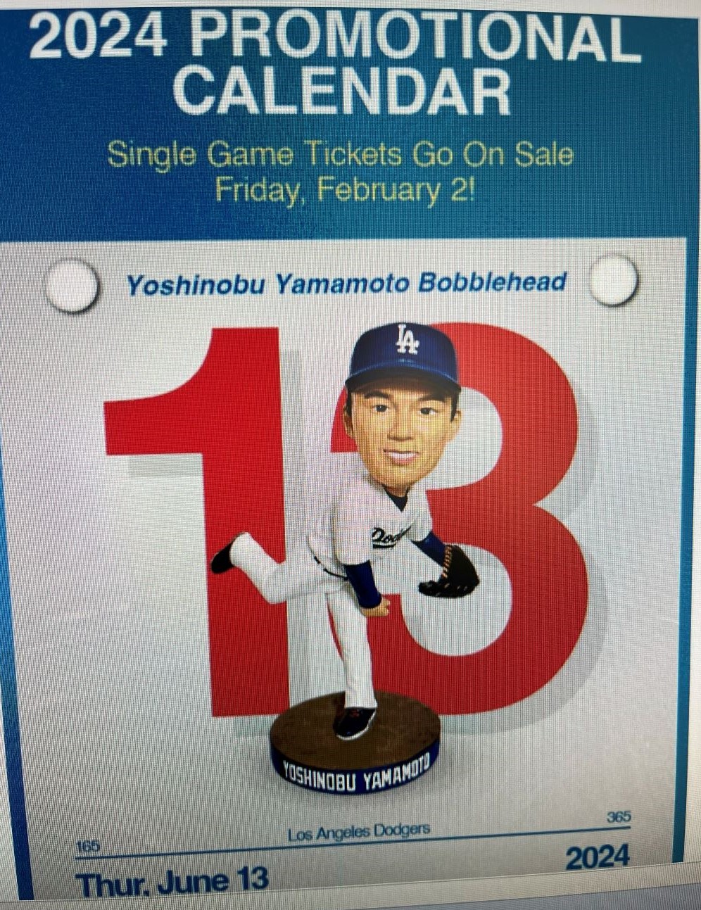 ひ*ん様 球場配布山本由伸ボブルヘッド2025年7月2日 山本
