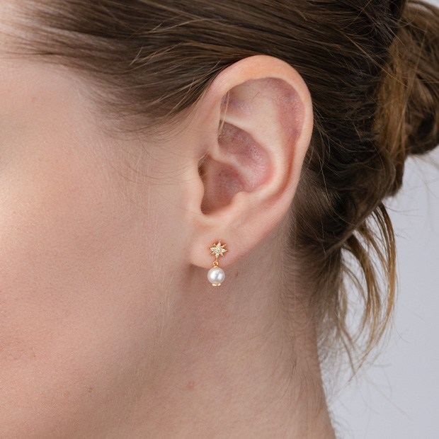 PEARL CELESTIAL PIERCED EARRINGS(2ZP1656)K18 ピアス｜スター