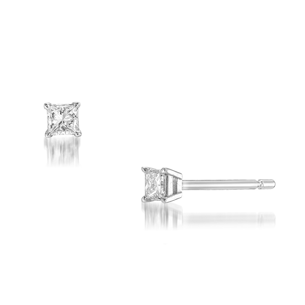 PRINCESS CUT DIAMONDS PIERCED EARRINGS(2XP0341)Pt950 ピアス