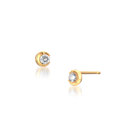 MOON SETTING DIAMOND PIERCED EARRINGS 0.12ct(2ZP1174)K18 ピアス