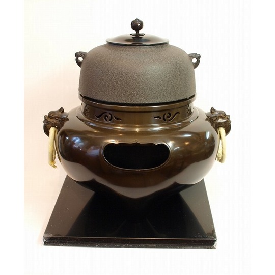 茶道具 風炉師 秋元宗幹造 唐銅風炉 野々田電熱器 釜 底瓦付 【公式通販】