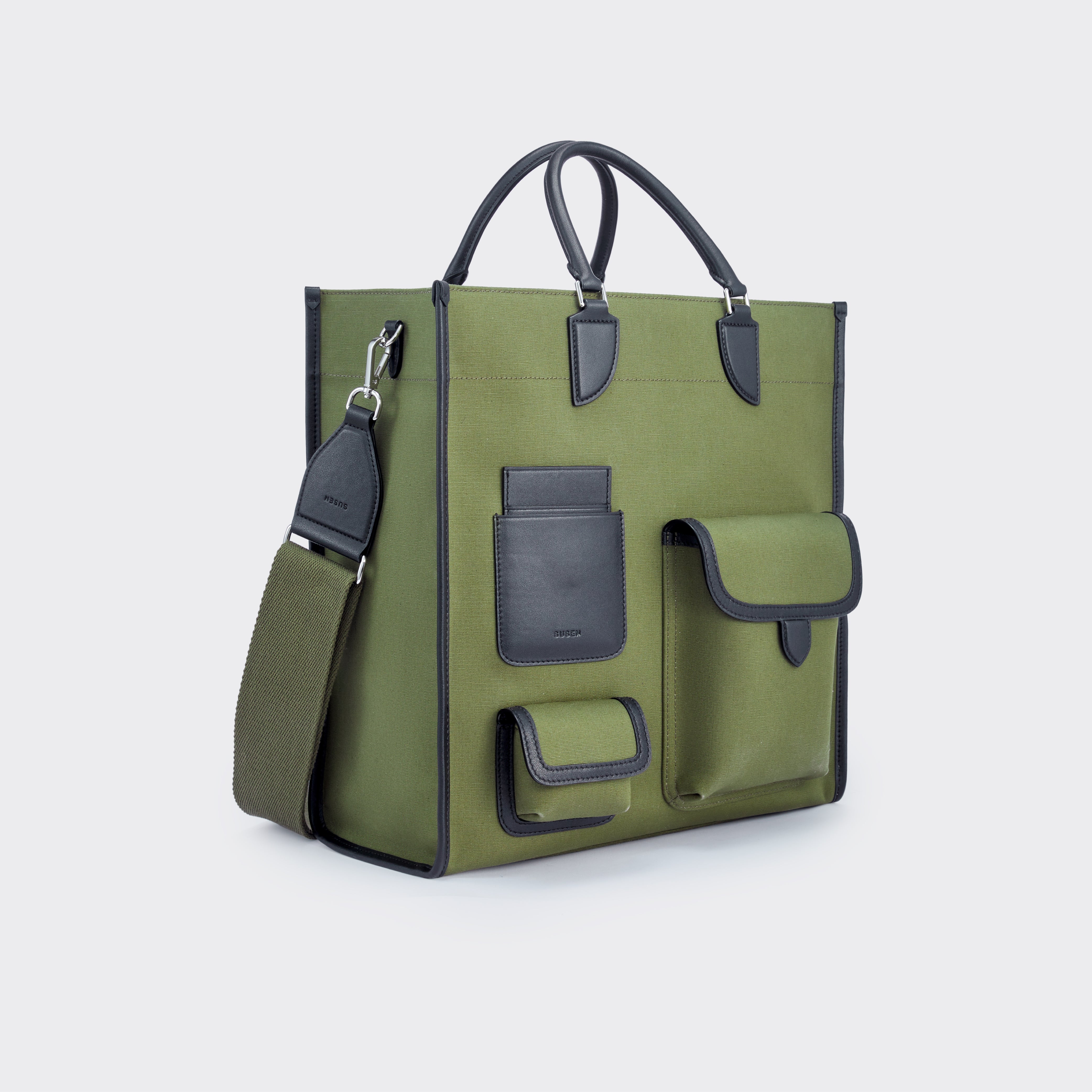 Gabriel Large Vertical Canvas Tote Bag - Military green – www