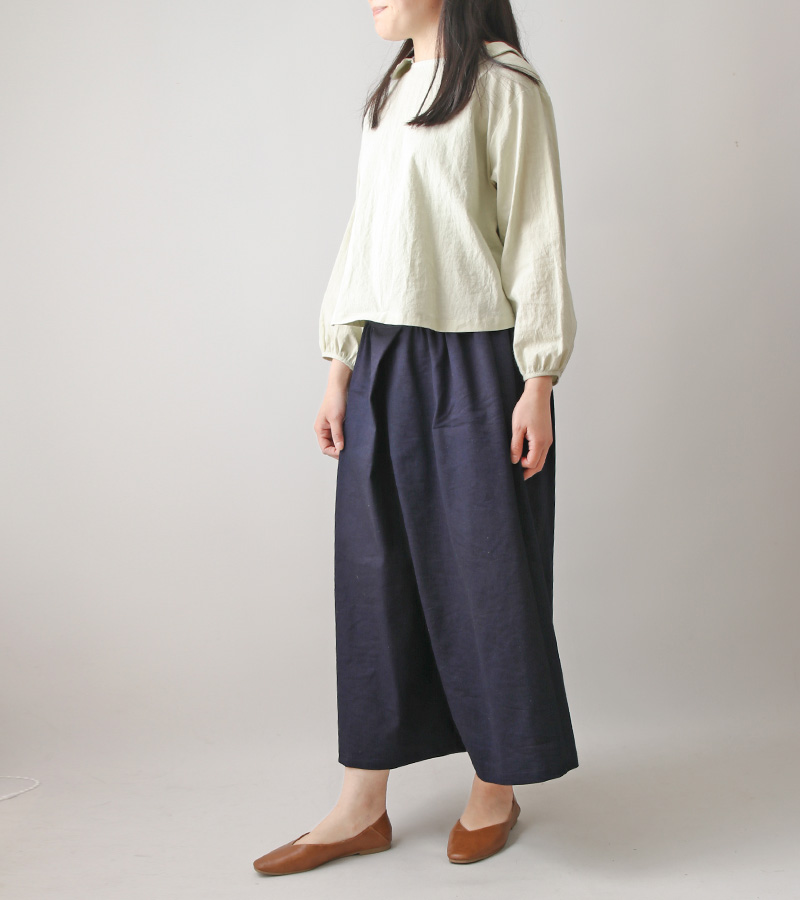 寸法図【NO.408】重なりプリーツの前ベルトキュロットパンツ [M便 0/1