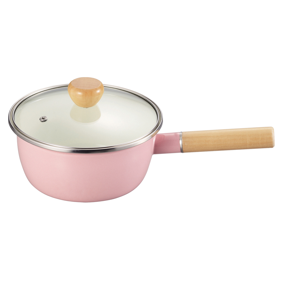 アミィ ホーローガラス蓋片手鍋18cm(ピンク) HB-795