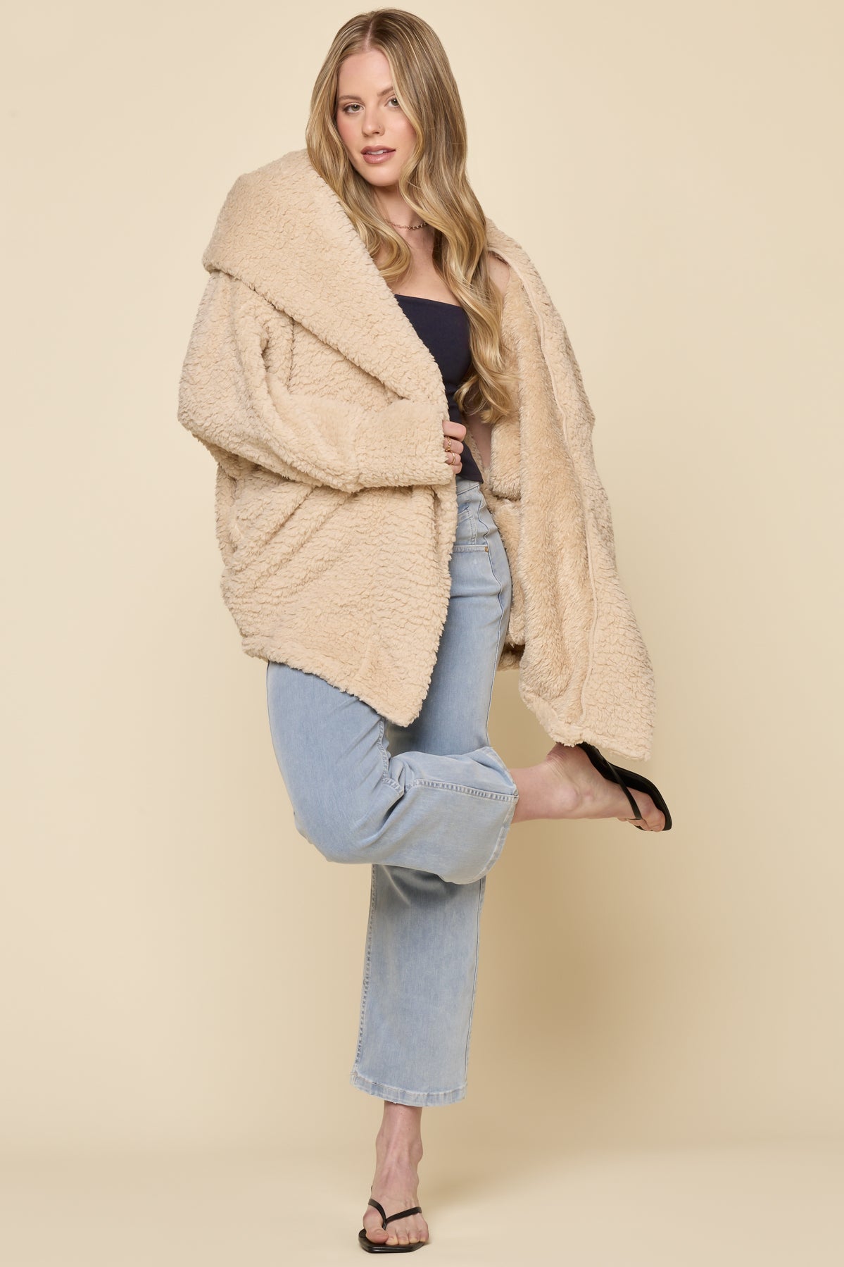 Faux Sherpa Cocoon Coat - Taupe – POPFLEX®