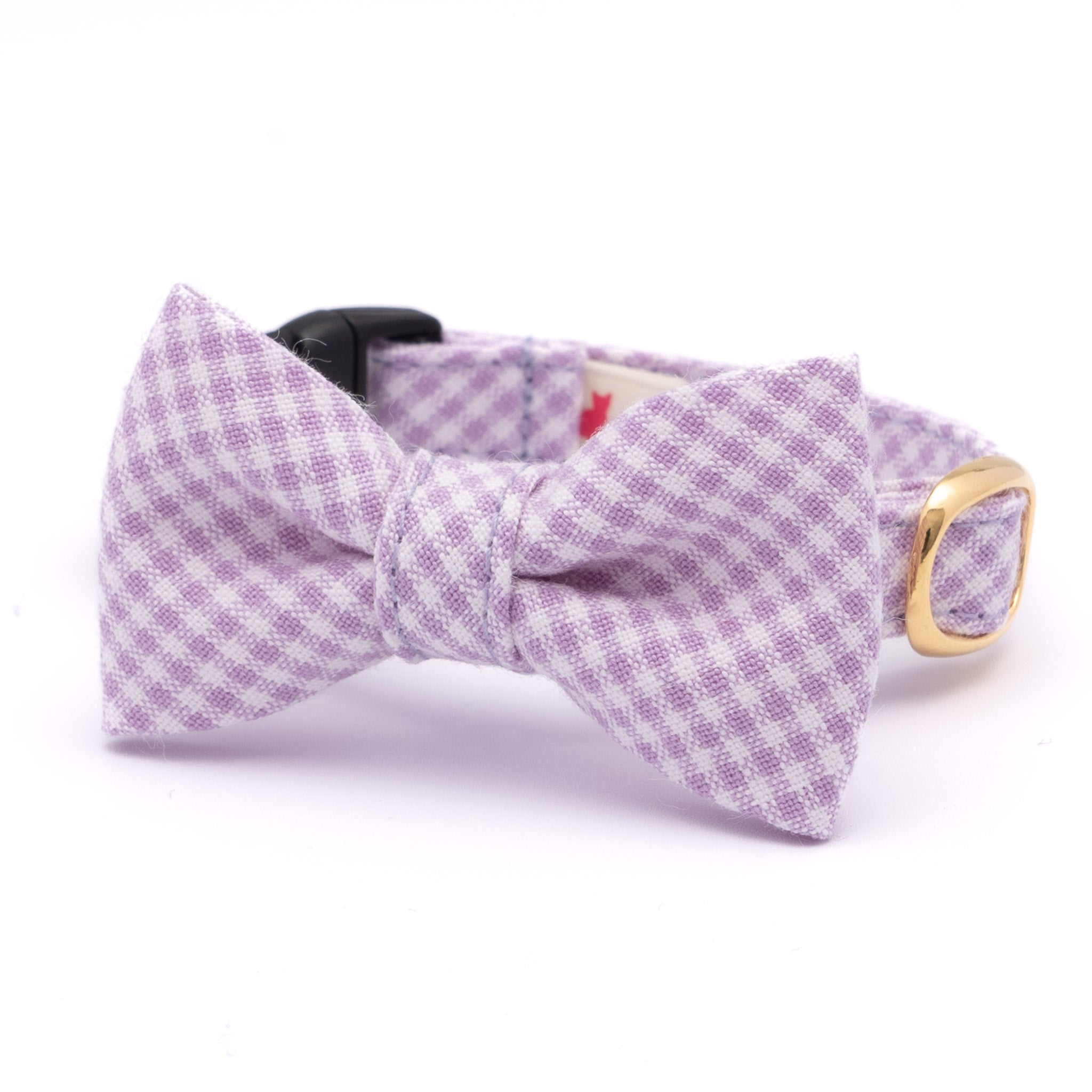 リボン付き猫首輪 ギンガムチェック ペールラベンダー｜ぽぽねこ公式