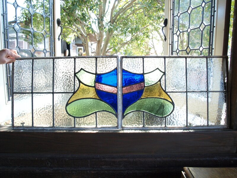 アンティークステンドグラス窓枠w48,8×h51×d4，2㎝