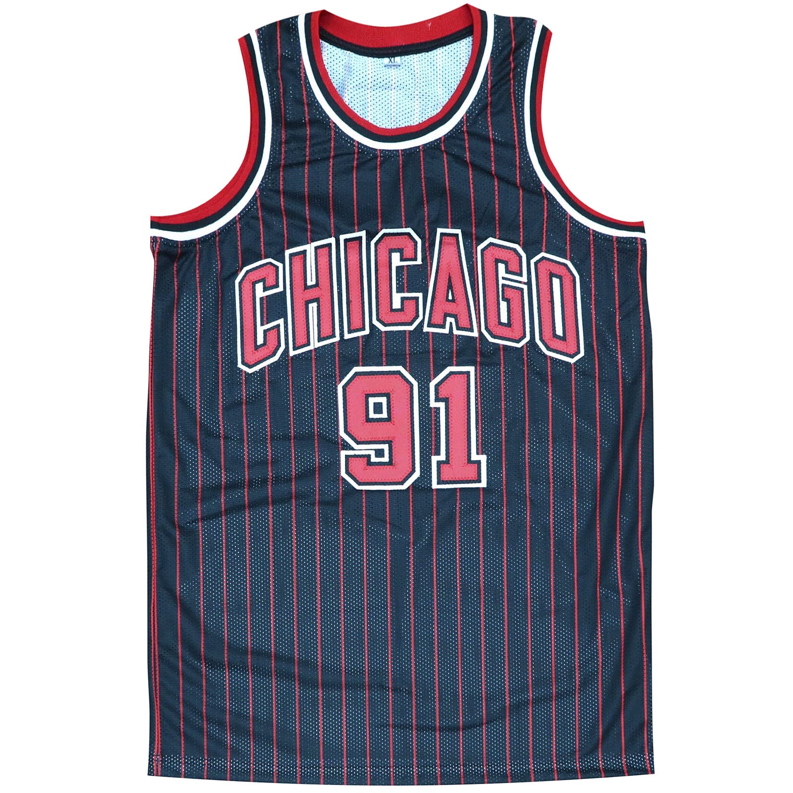 Dennis Rodman Autographed Chicago Bulls (Black Pinstripe #91