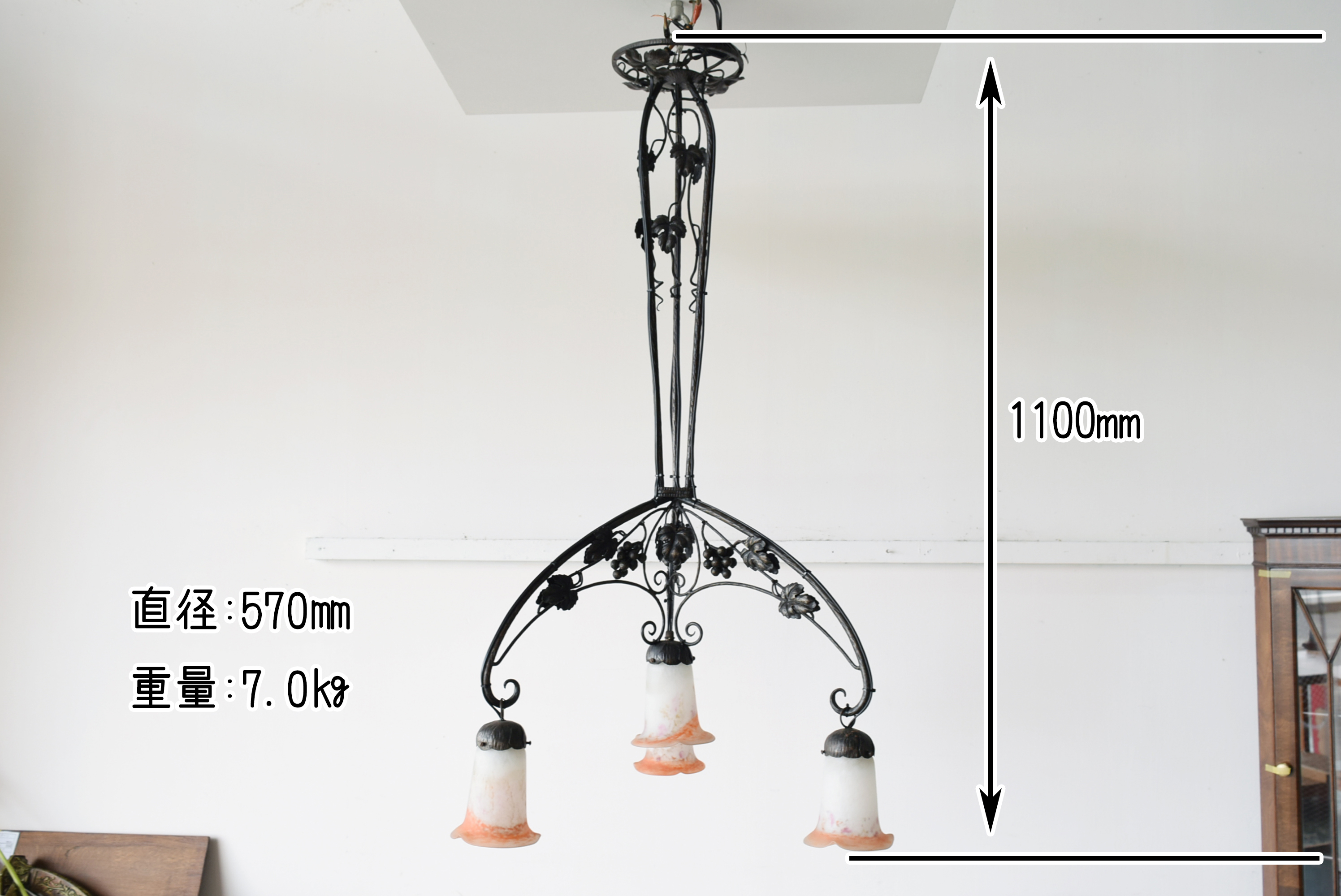 4-1. フランス アンティーク シャンデリア 4灯 キャンドル 吊り下げ