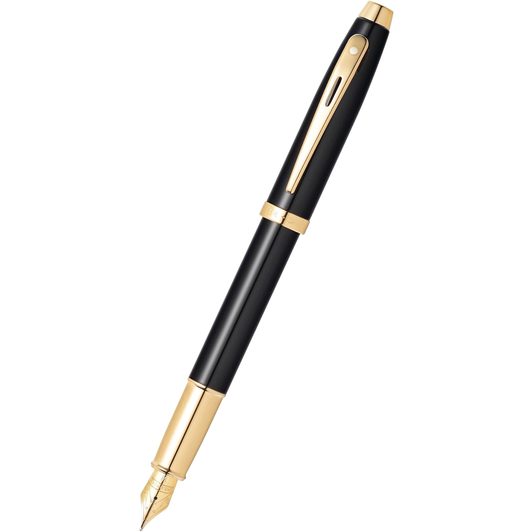 Sheaffer 100 オンライン 光沢ブラックラッカー万年筆 ゴールドトーン