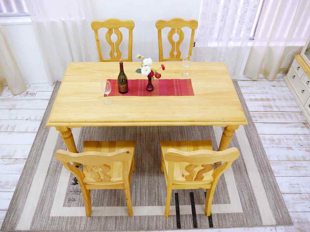 幅160cmカントリーダイニングテーブル4人掛セット｜パイン材チェア