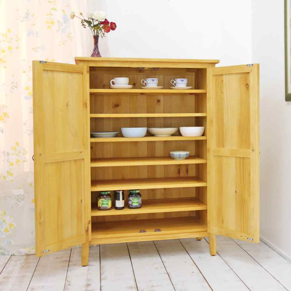 ナチュラル収納棚｜本棚｜木製扉｜クリスタル取手｜パインファクトリー