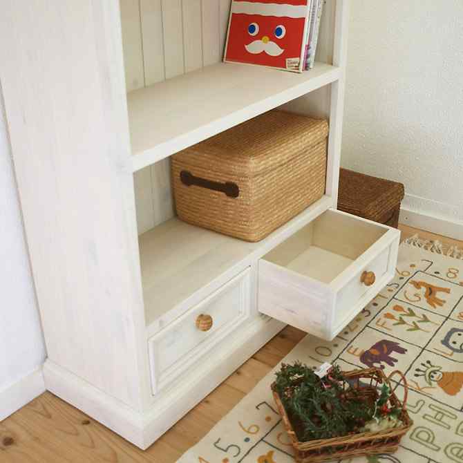 白いカントリー家具｜収納棚｜本棚｜パインファクトリー