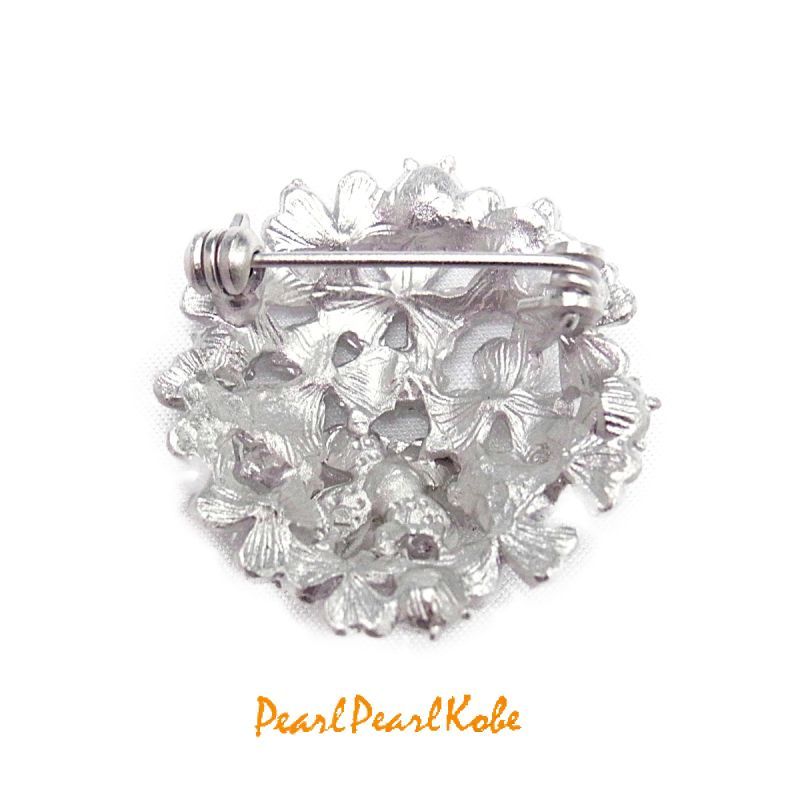 パールブローチ 紫陽花 本真珠 アコヤ真珠 スワロフスキー クリスタル