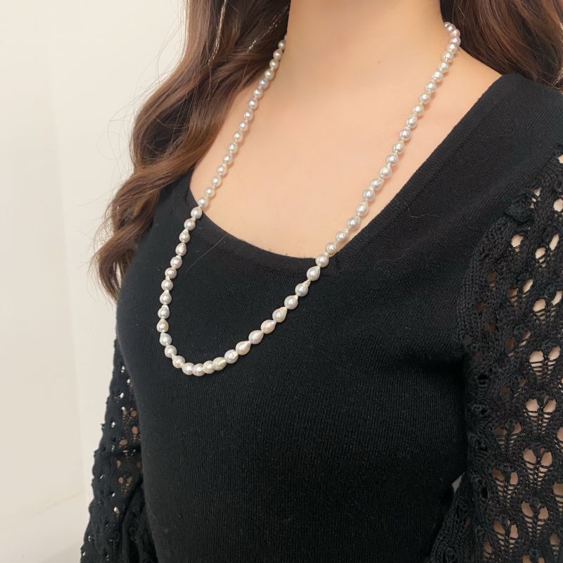 アコヤ本真珠 バロックパールロングネックレス 7-7.5mm ナチュラル