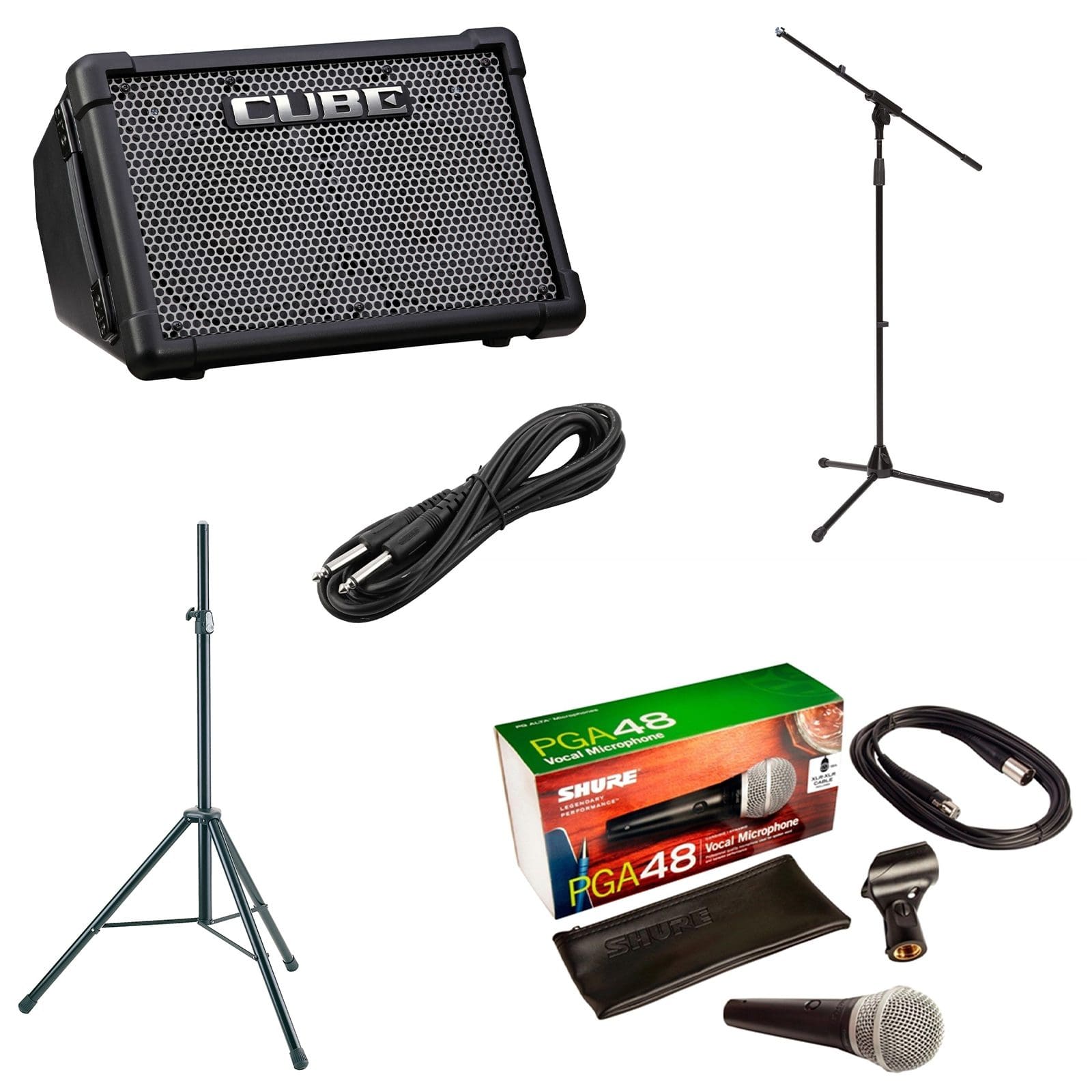 Roland CUBE Street EX – 1/4 Cable – PG48 Mic – Mic Stand – Speaker