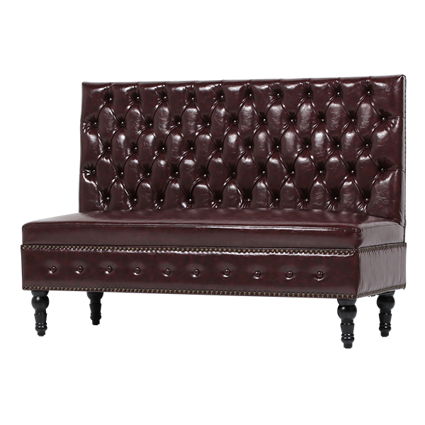 ダークブラウンPUレザーチェスターフィールドベンチチェア VINCENT