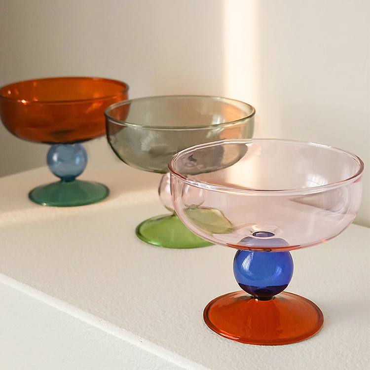 レトロガラス 三色ガラス コンポート フリルガラス 脚付きコンポート