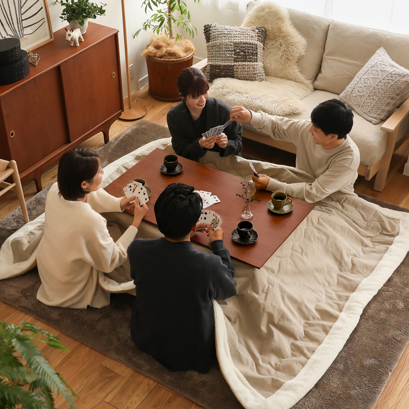 木製 長方形テーブルこたつ 装飾インレイ 天然木製】 こたつ テーブル