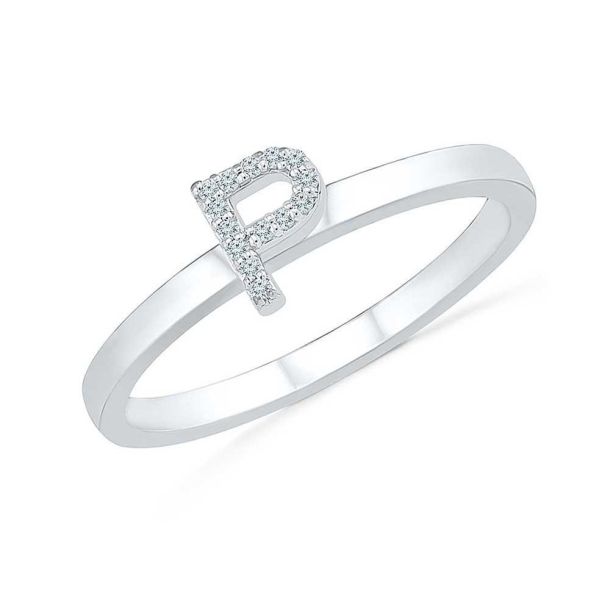 White Gold Diamond Letter P Initial Ring 1/20ctw | REEDS Jewelers