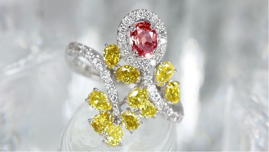 非加熱パパラチアサファイア 約0.5ct イエローダイヤモンド （FANCY