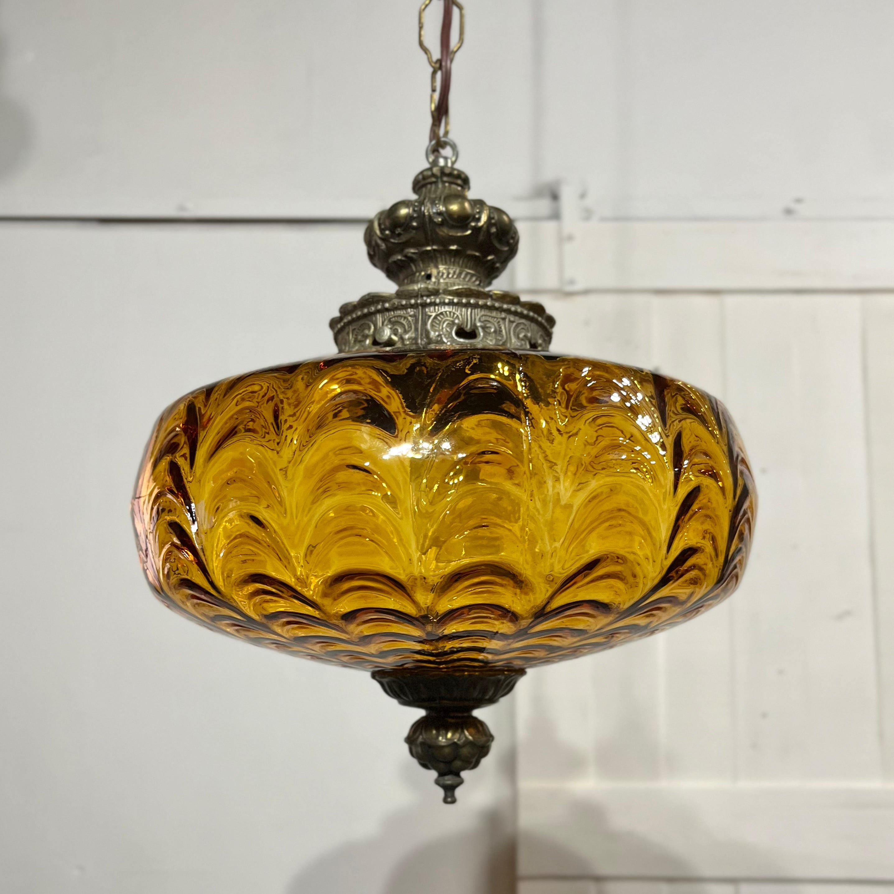 アンバーガラス ペンダントランプ ヴィンテージ 照明 中古 レトロ