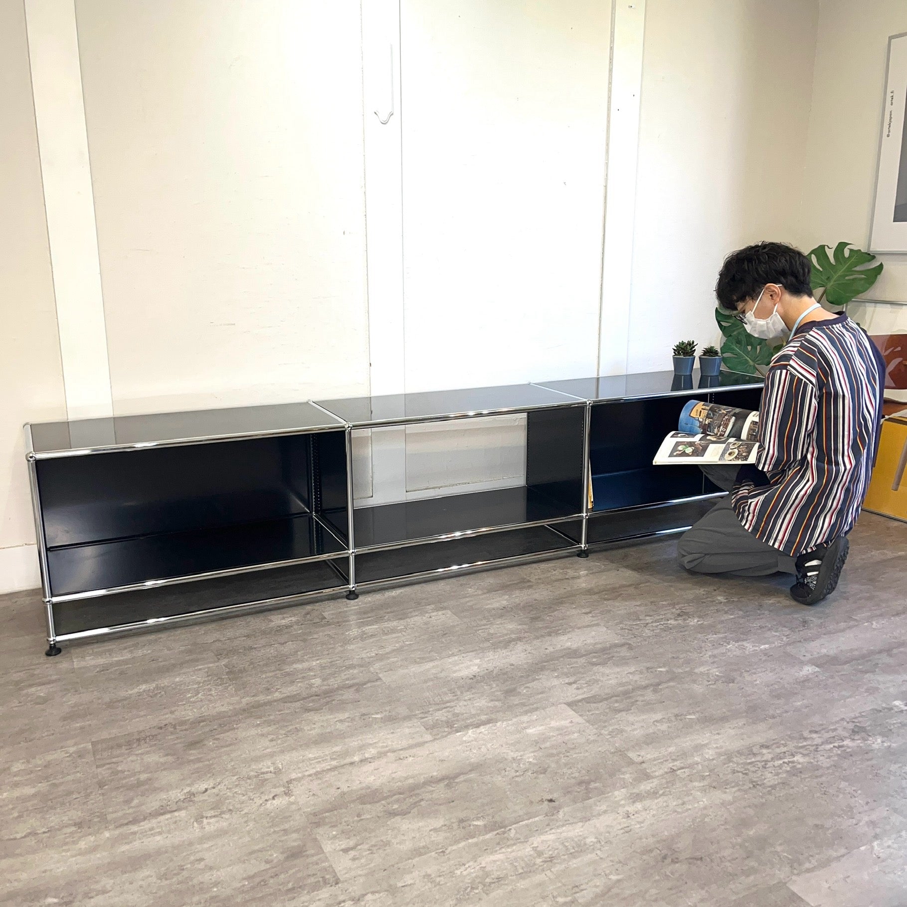 中古 USMハラー｜キャビネット テレビボード 3列2段 アントラサイト