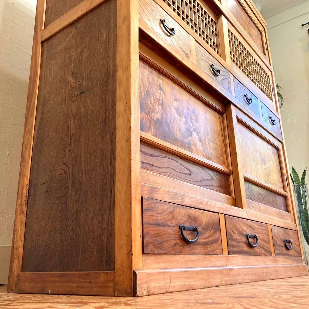 水屋箪笥 食器棚 カップボード 収納棚 欅 檜 アンティーク 古家具 中古