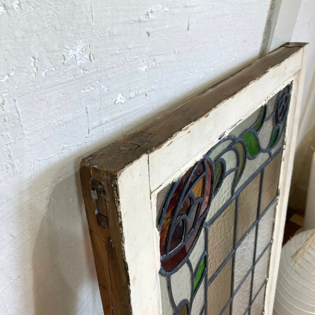 ステンドグラス 木枠 ホワイトフレーム ディスプレイ 壁掛け ローズ