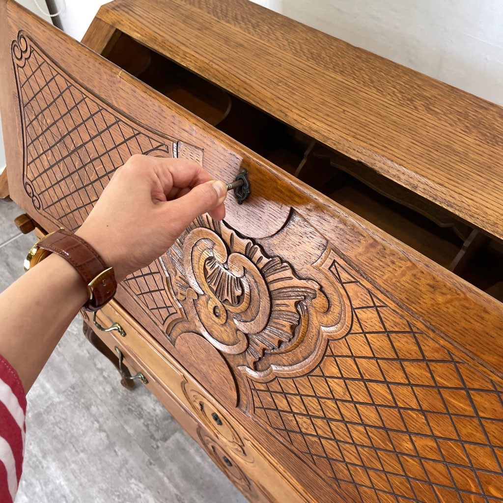 ライティングビューロー トップ チェスト 机 台 飾り棚 象嵌細工 鍵