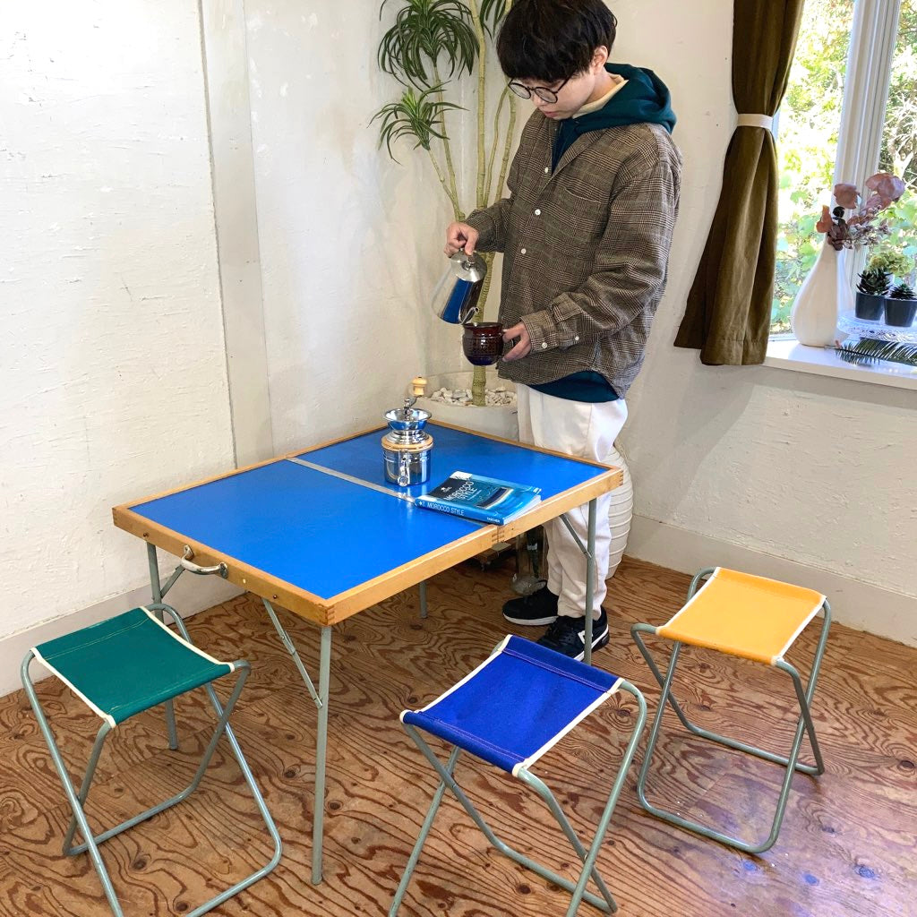 北欧 キャンプ テーブル&チェア セット ブルー ヴィンテージ 青