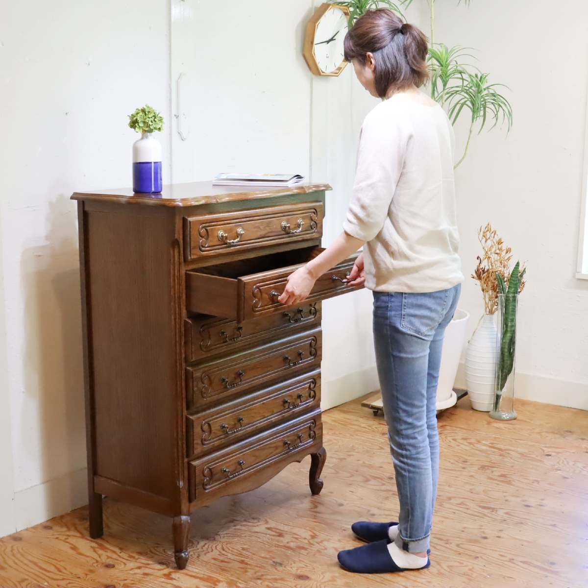 三越ブルージュオーク材 サイドチェスト電話台ルーマニア