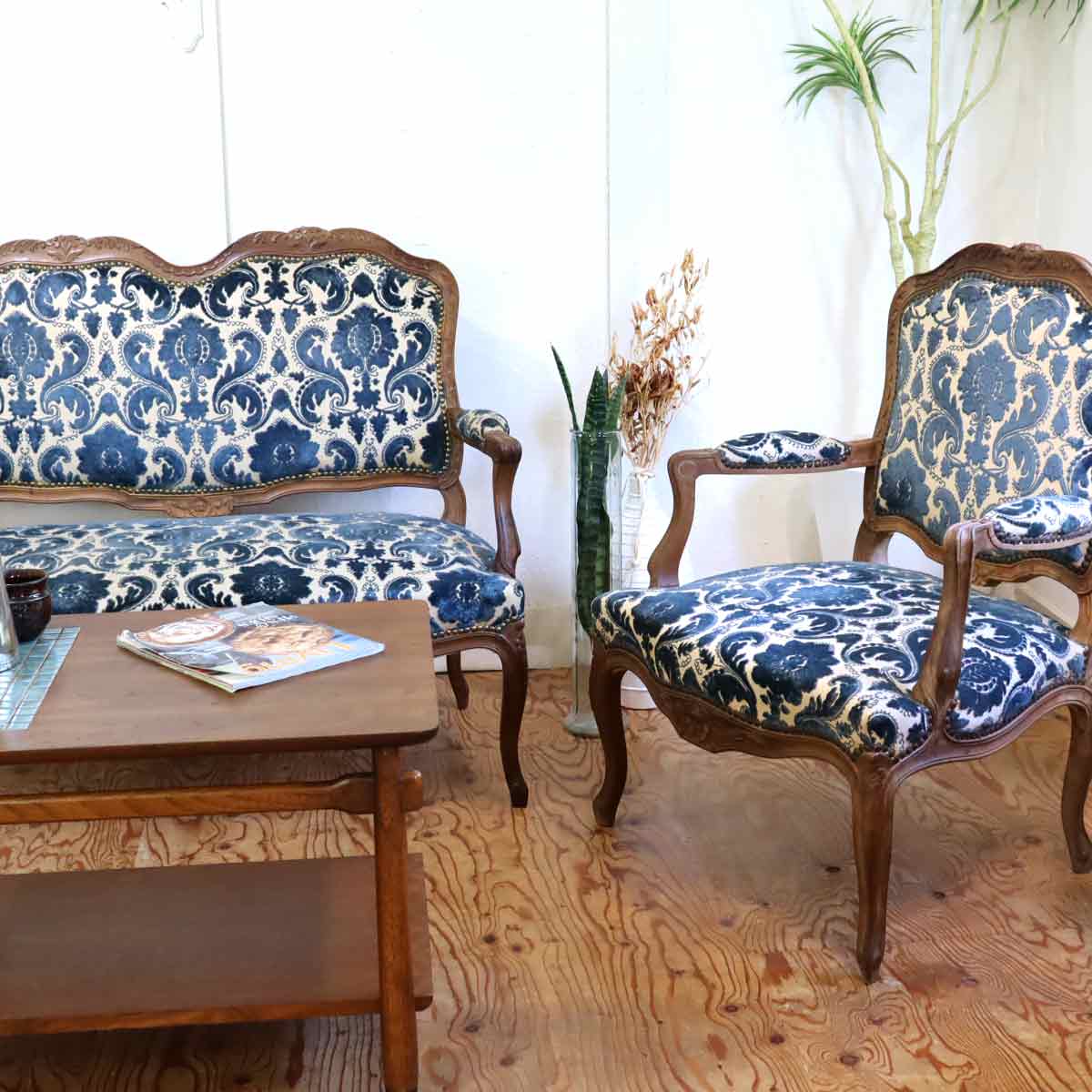 ✨超美品✨ロココ調アームチェア 猫脚 小売 エレガントブルー アンティーク