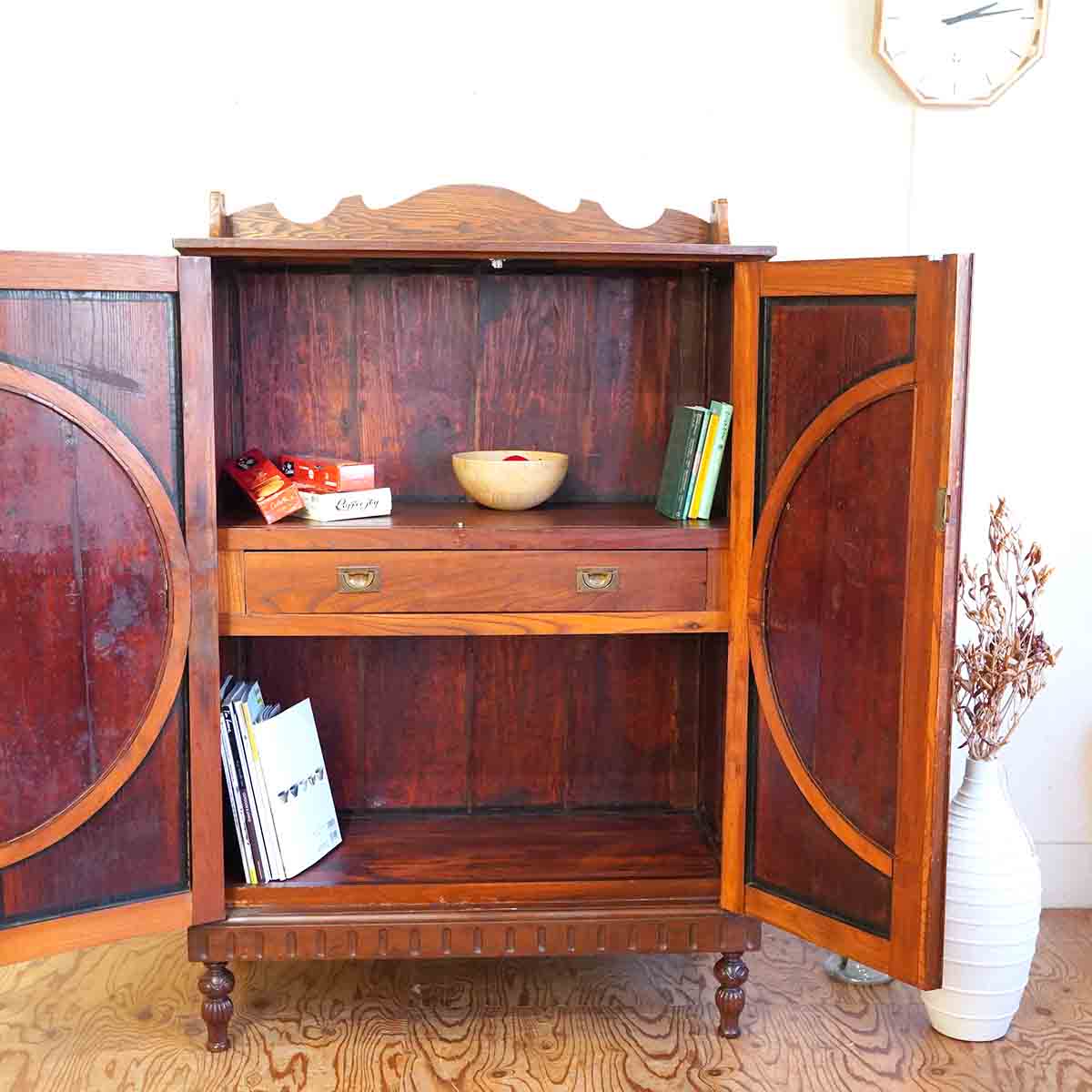 アンティーク キャビネット 色ガラス 希少 収納 ガラス 日本 中古 中国