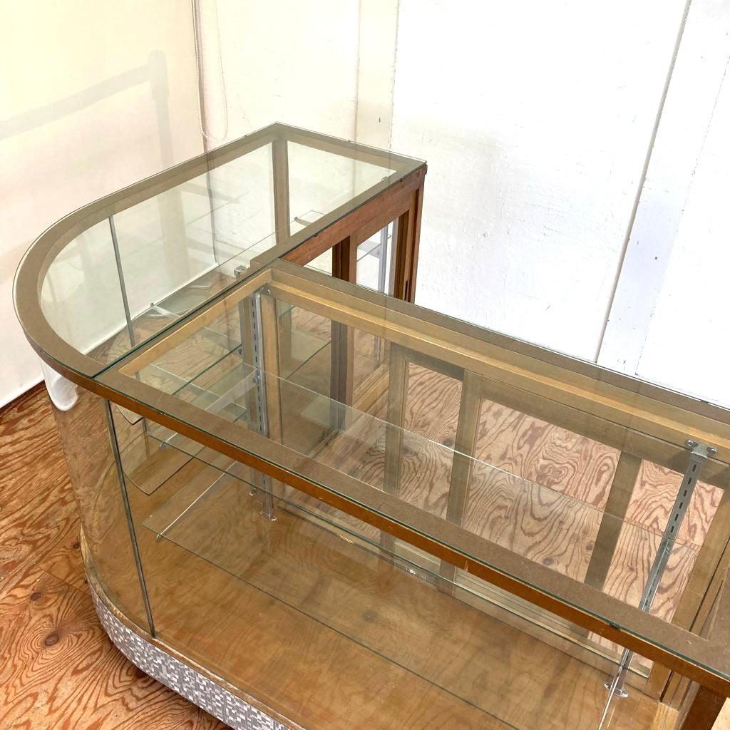 アンティーク ガラス ショーケース カウンター ゆらゆらガラス 無垢材