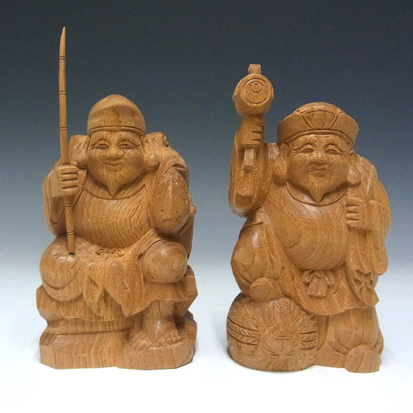 木彫り七福神 開運 商売繁盛 縁起物 大黒天様 恵比寿様 一刀彫 木彫り