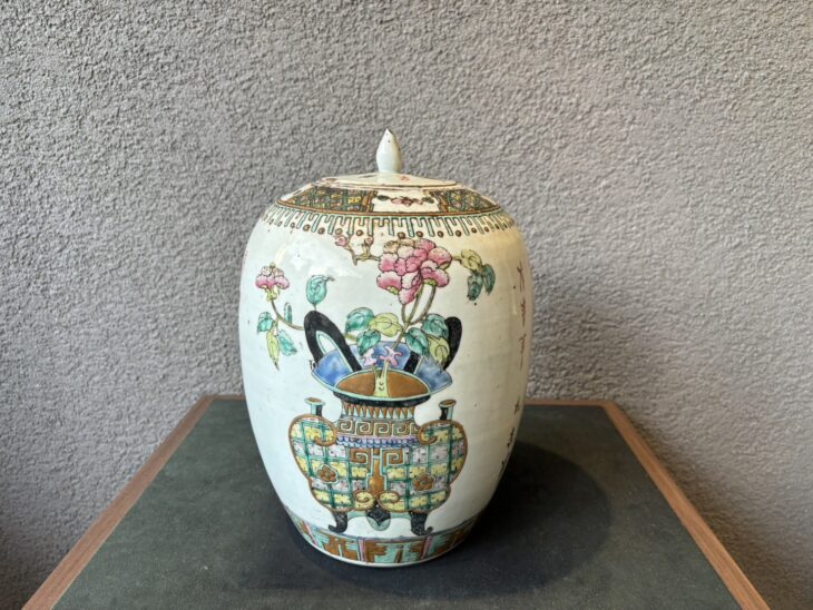 本物 中国古美術 時代物 粉彩 民国 蓋物 茶入 茶道具 中国古玩 骨董品