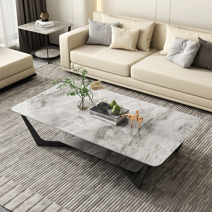 ローテーブル センターテーブル セラミック天板 収納棚付 大理石柄