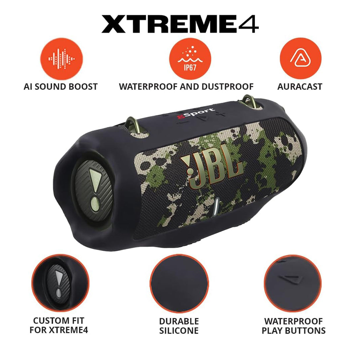 JBL Xtreme 4 Bluetooth Speaker with gSport Silicone Sleeve (Camo