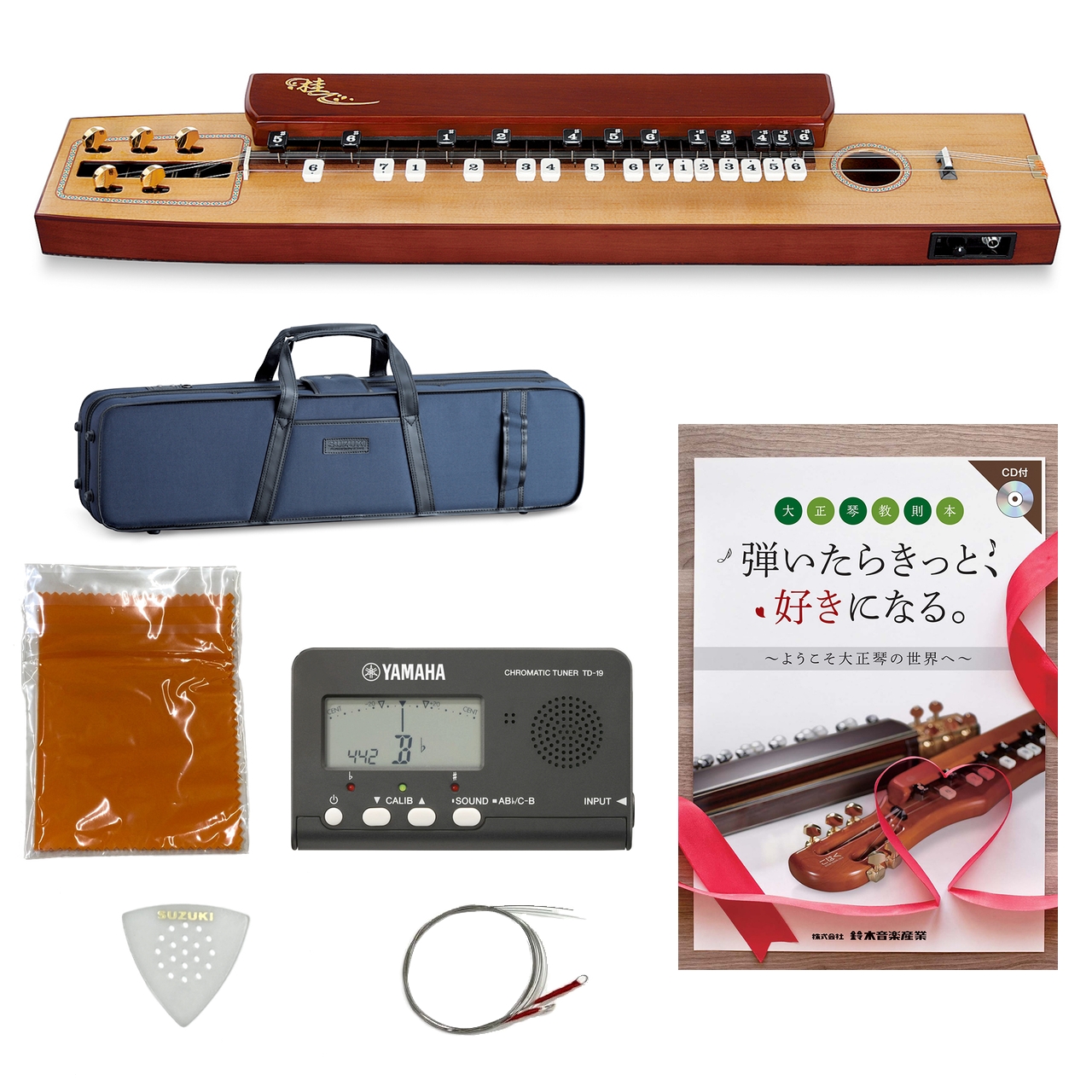 大正琴 13弦 ケース付き スズキ 砂丘 説明書付き 大正琴 13弦 ケース