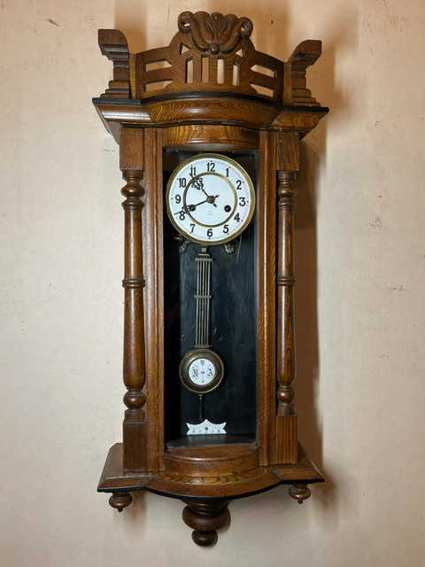 フランスアンティーク古時計/木製柱時計/置時計/レトロクロック(75-163