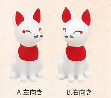 時代物 白磁 色絵 金彩 御稲荷様 神狐 稲荷狐 置物 一対 高さ6.5cm