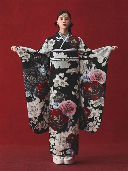 正絹 振袖 赤黒 楽天市場】【成人式 振袖 レンタル】RS1328 正絹 赤 黒