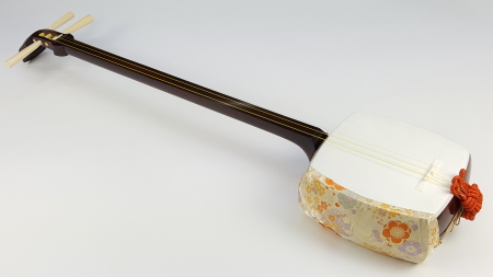 中古☆津軽三味線 紅木 トチ 子持綾杉胴 金細 二枚溝☆